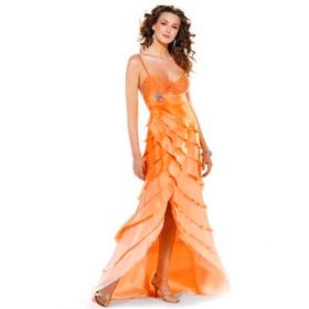 длинное оранжевое выпускное платье 2014 - новинка каталога